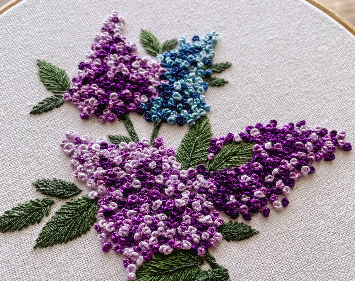 Lilac Embroidery Pattern Video Tutorial Floral Embroidery Etsy