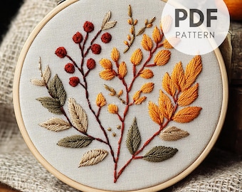 Fall Foliage Hand Embroidery Pattern: Autumn Leaves Design (PDF Pattern)