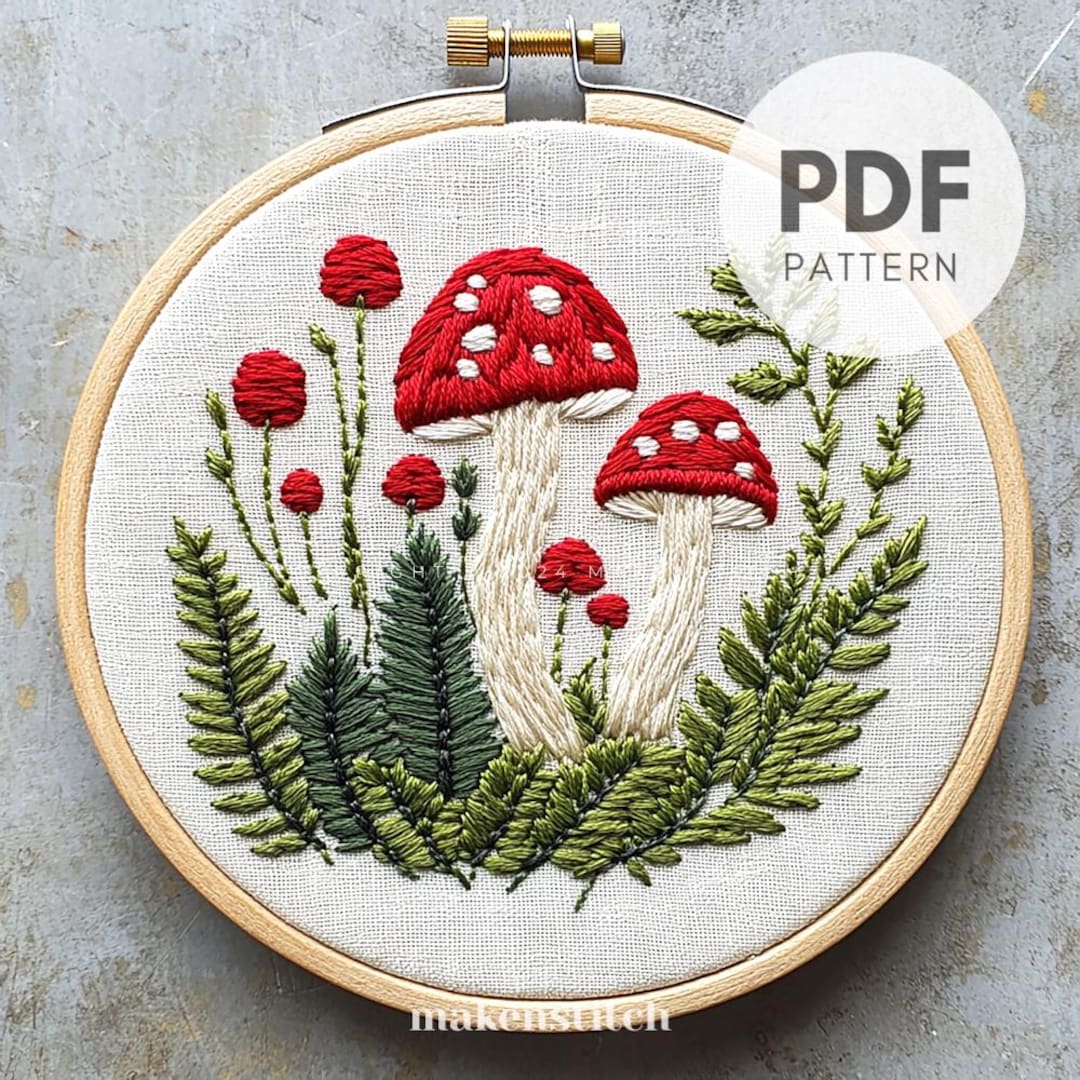 きのこの刺繍パターン：気まぐれな森のデザイン（PDFパターン） - Etsy