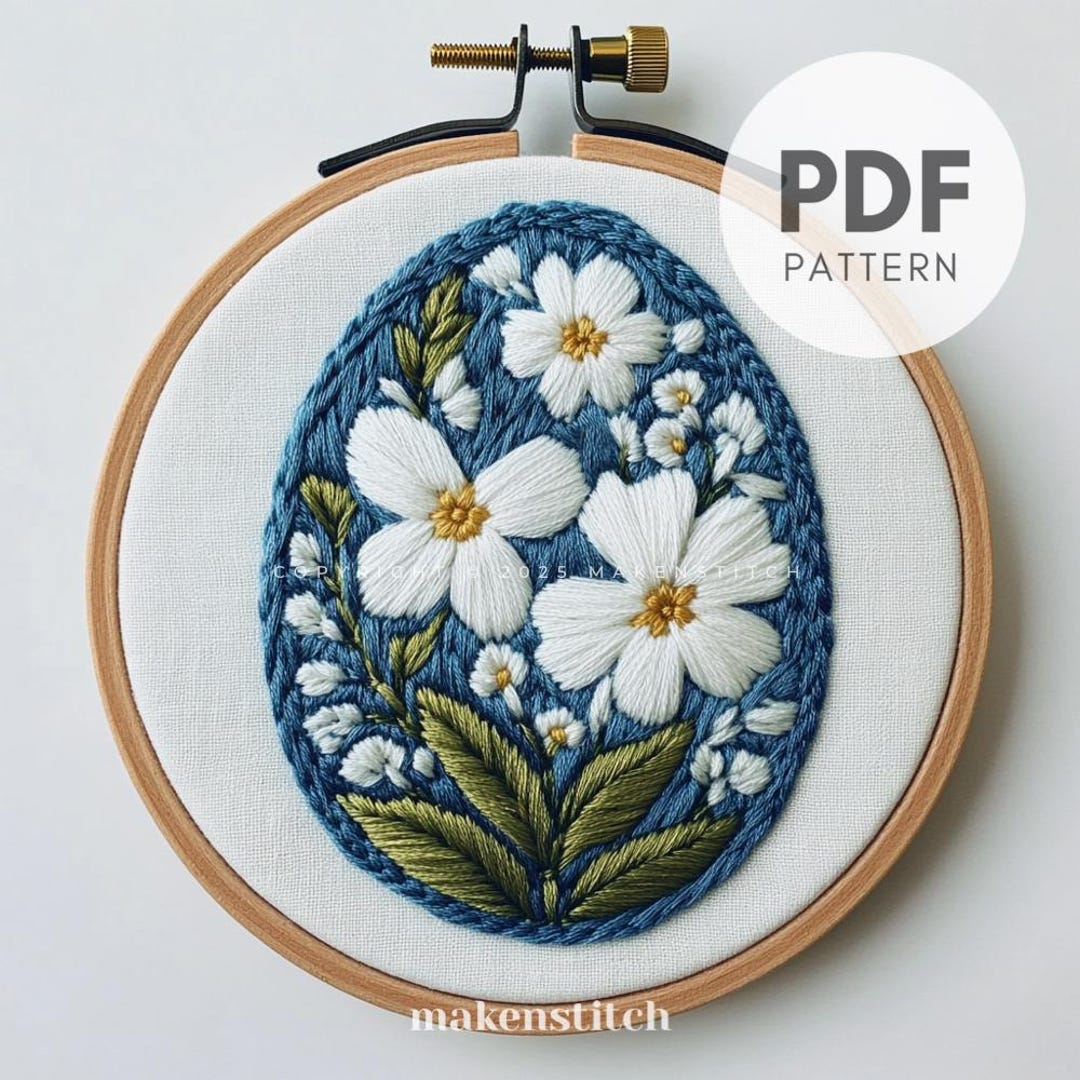 Floral Easter Egg Embroidery Pattern: Spring Flower Design (PDF ...