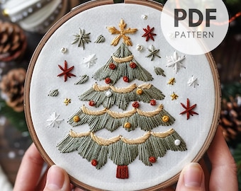 クリスマスツリーの刺繍パターン:初心者向けデザイン(PDFパターン クリスマスツリーの刺繍パターン:初心者向けデザイン(PDFパターン