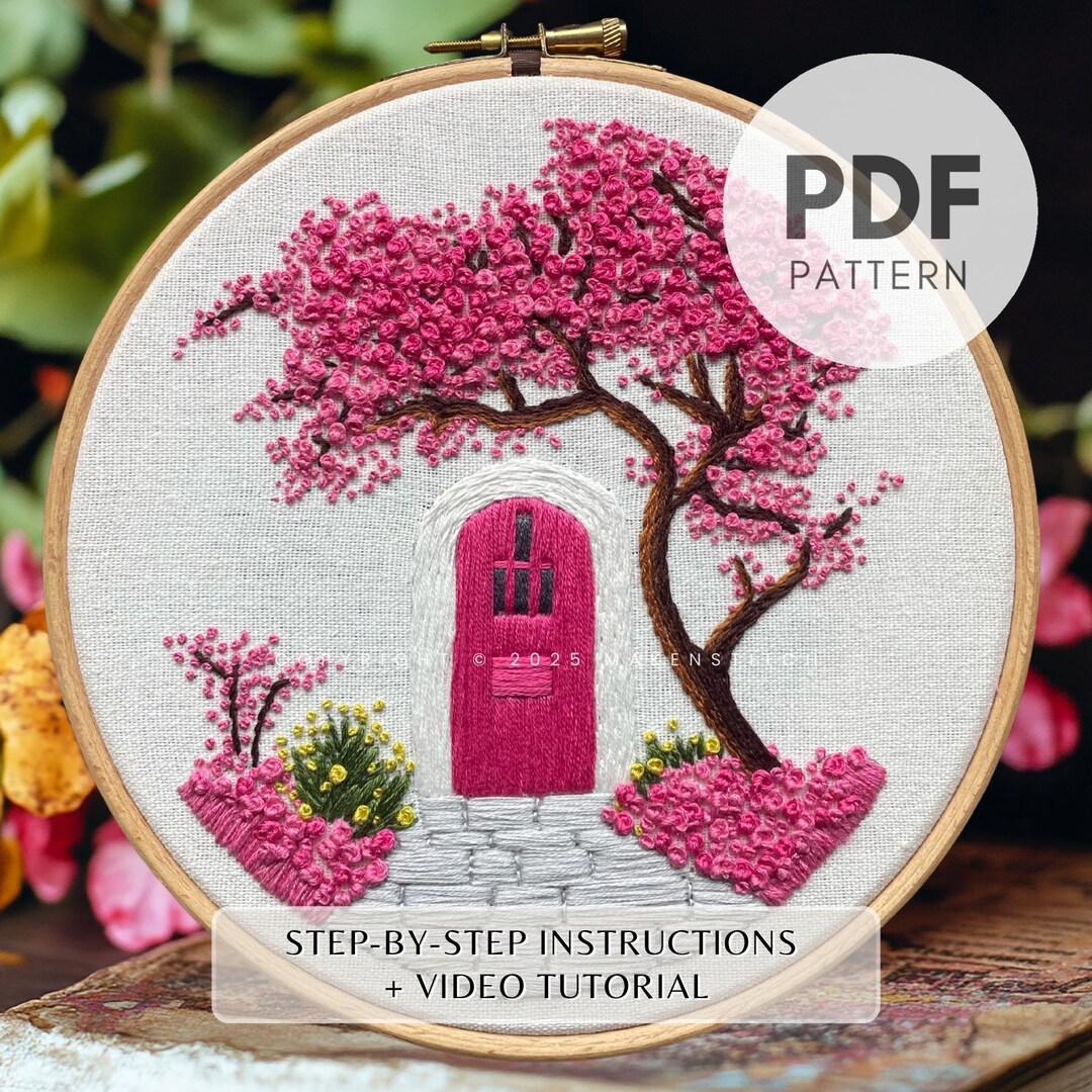 Cherry Blossom Tree Hand Embroidery Pattern, Sakura Tree Embroidery ...