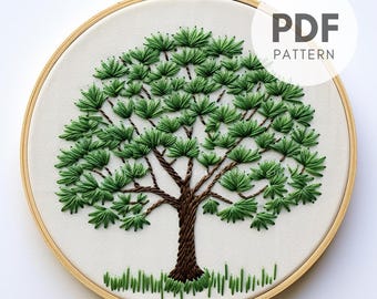 Green Tree Hand Embroidery Pattern: Summer Design (Digital Download)
