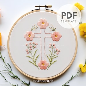 Floral Cross Hand Embroidery Pattern: Christian DIY (PDF Pattern)