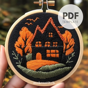 Spooky House Hand Embroidery Pattern, Halloween Hand Embroidery Pattern, Halloween Decor, Halloween Handmade, Fall Embroidery Pattern PDF