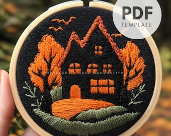 Spooky House Hand Embroidery Pattern: Halloween Decor (PDF)