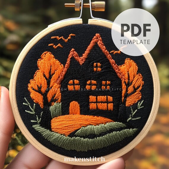 Spooky House Hand Embroidery Pattern: Halloween Decor (PDF)