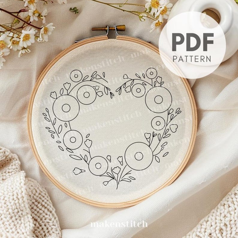 Daisy Heart Wreath Embroidery Pattern: Floral Hoop Art (PDF Pattern) - Etsy