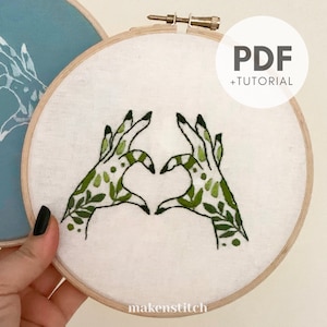 Love Floral Hand Embroidery Pattern, Modern Botanical Hand Embroidery Design, Beginner Hand Embroidery Pattern, Gift for Her