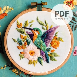 Hummingbird Hand Embroidery Pattern, Hummingbird Pattern, Bird Pattern, Wildlife Embroidery, Hand Embroidery Pattern PDF
