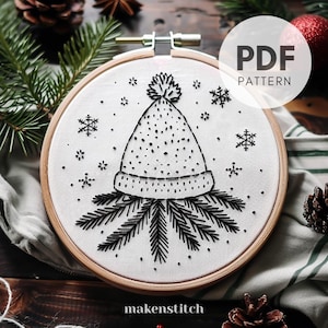 Winter Beanie Hand Embroidery Design, Modern Christmas Embroidery Pattern, Minimalist Holiday Decor, Beginner Embroidery, Embroidery PDF