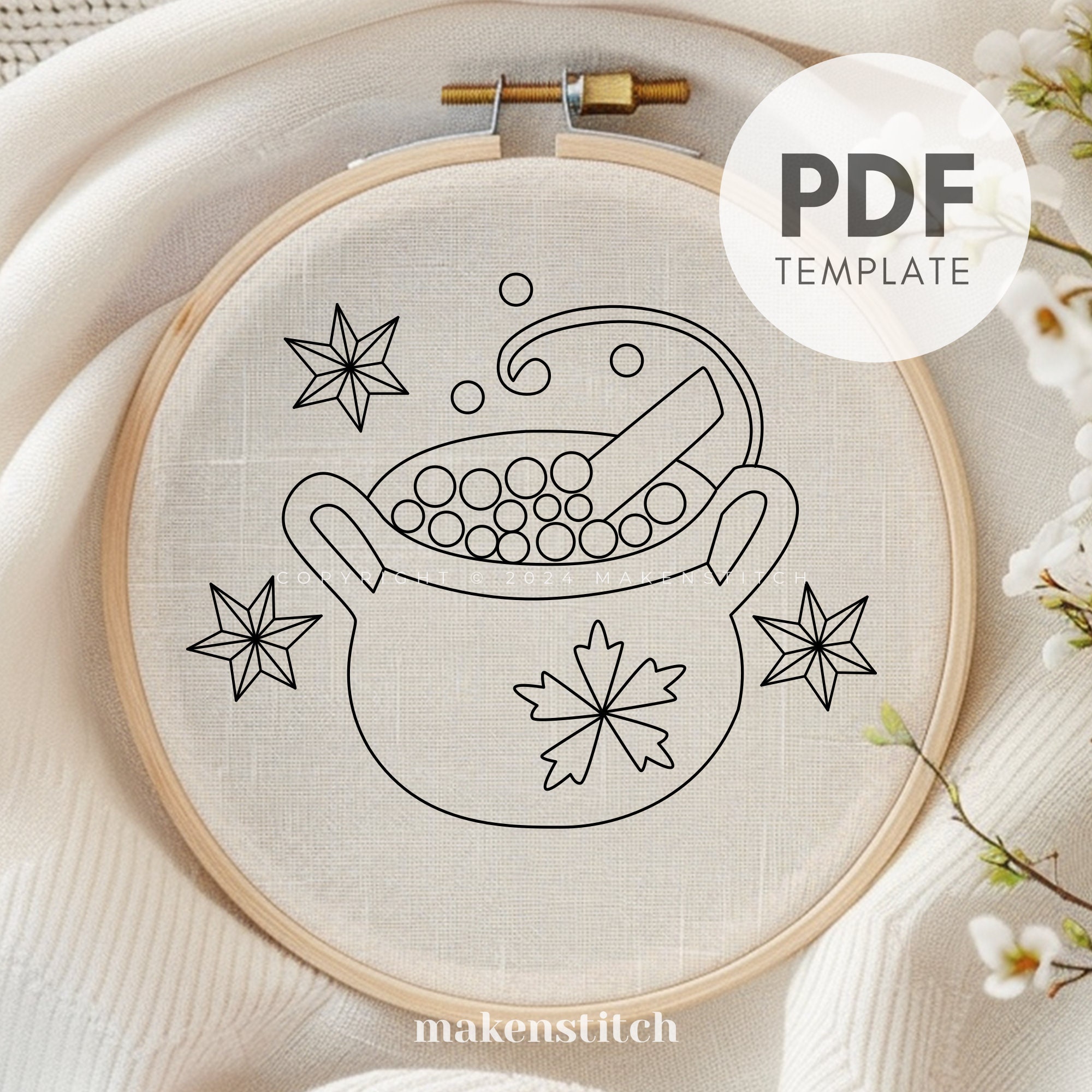Witch Cauldron Hand Embroidery Pattern, Cauldron Pattern, Halloween ...