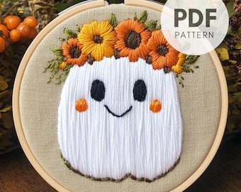 Bloemen spookhandborduurpatroon, spookborduurontwerp, Halloween-borduurwerk, herfstborduurwerk, Halloween handgemaakt, borduurwerk-pdf