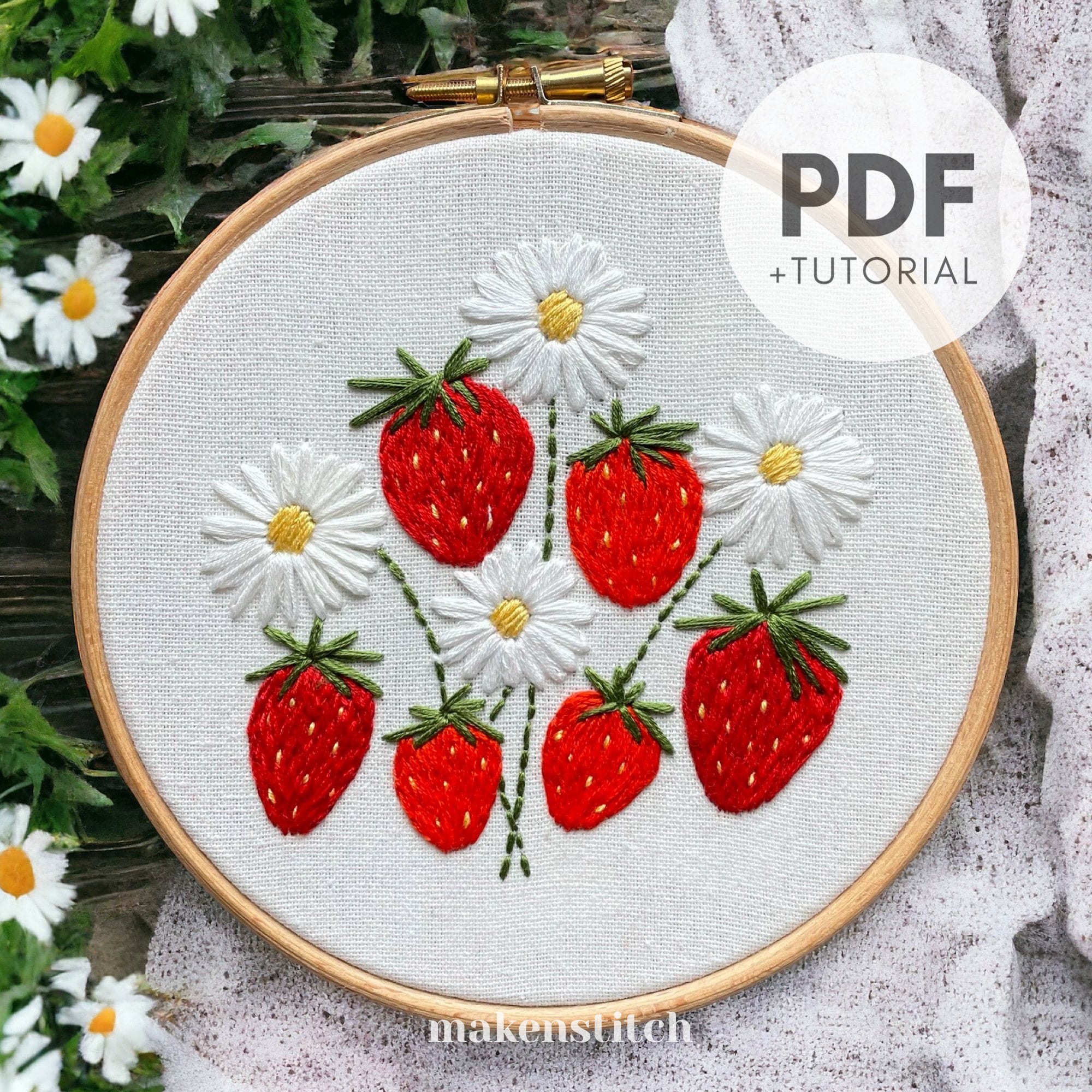 イチゴとデイジーの手刺繍パターン（PDF） - Etsy 日本