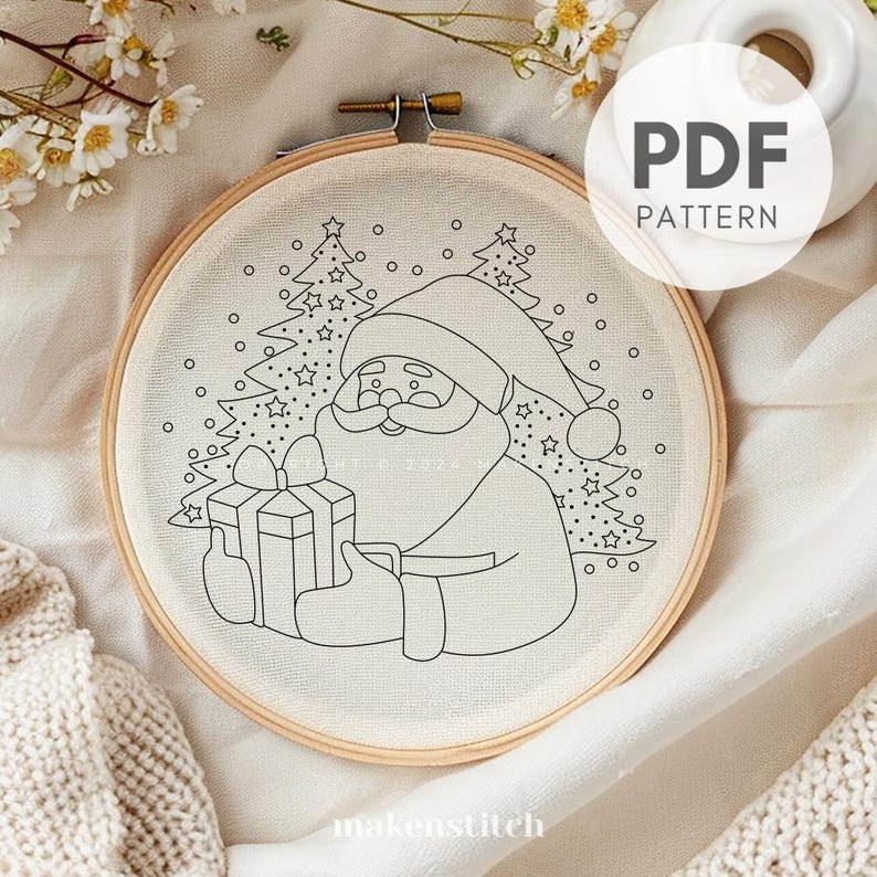 Santa Embroidery Pattern: Festive Christmas Design (PDF Download) - Etsy