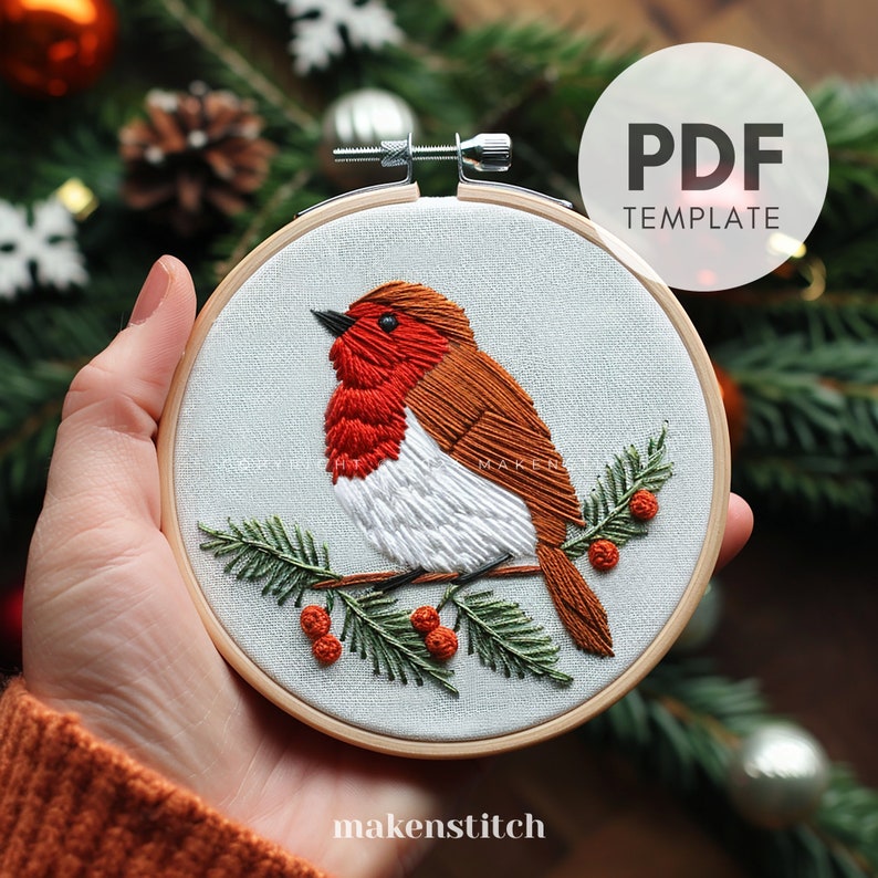 Robin Christmas Hand Embroidery Pattern (PDF) - Etsy