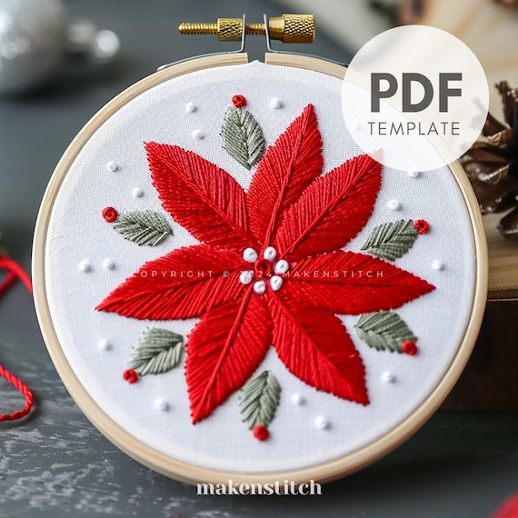 Weihnachtsstern-Stickerei-Muster: Weihnachtliches Blumenmuster (PDF) -  Etsy.de