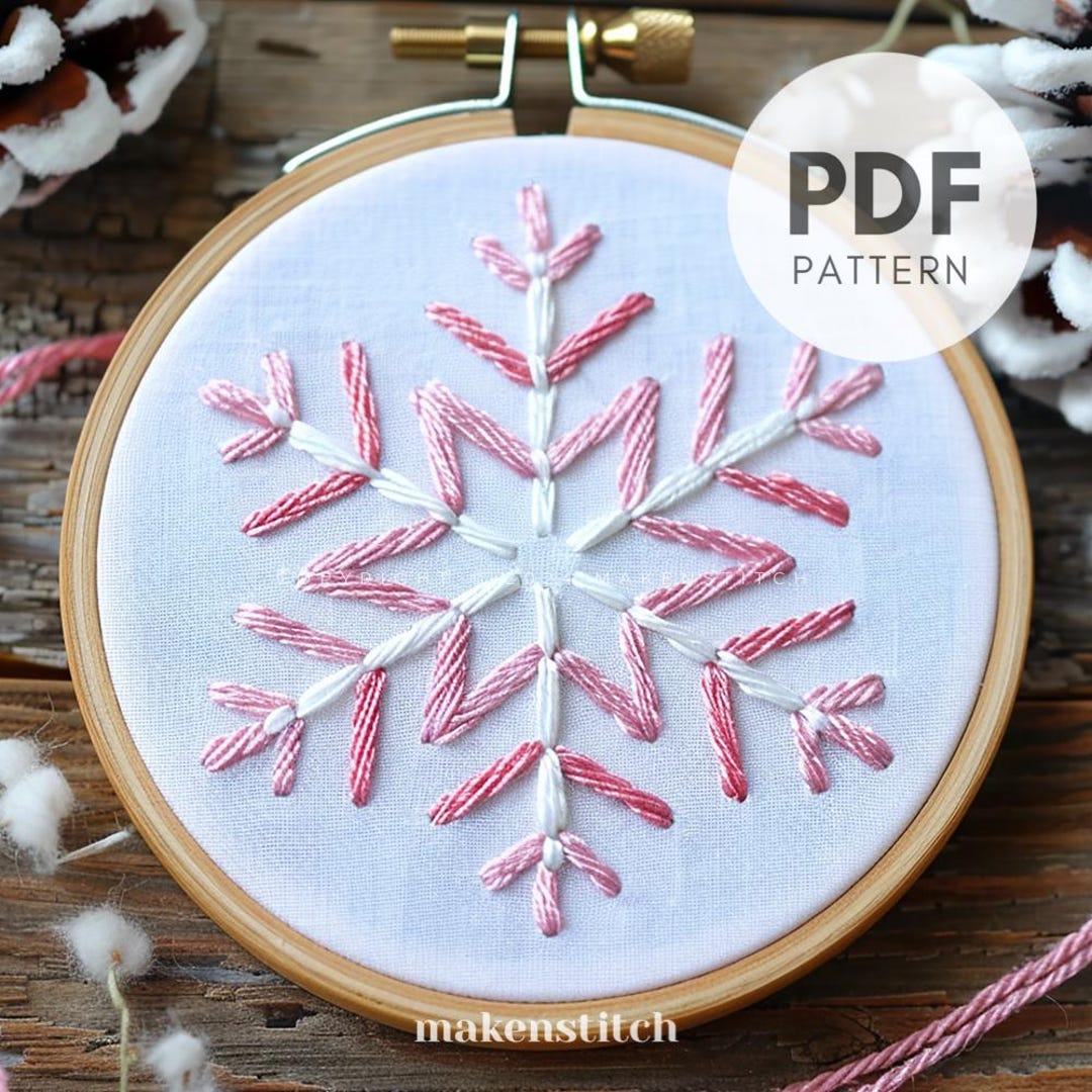 Pink Snowflake Hand Embroidery Pattern: Christmas Design (digital ...