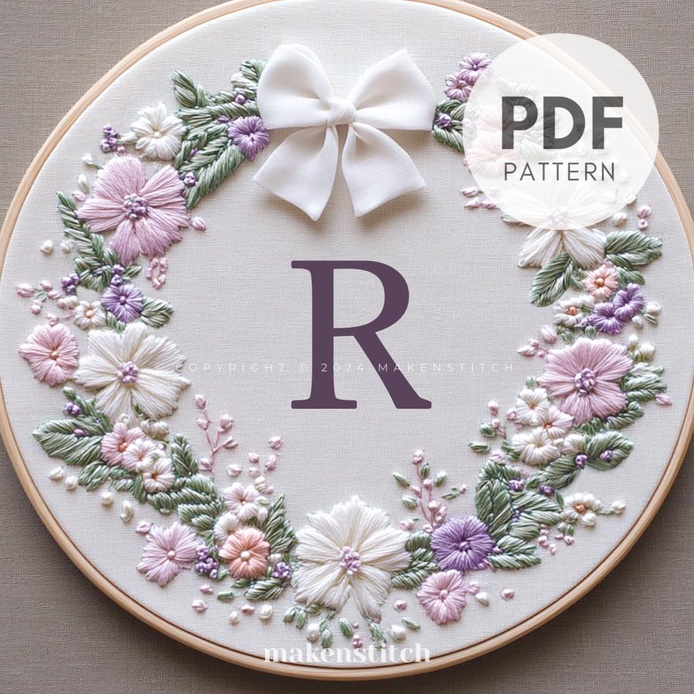 Letter R Tuft Design Floral Letter R Embroidery Pattern: DIY Monogram Design (PDF Pattern ...