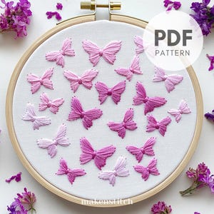 Butterflies Embroidery Pattern, Hand Embroidery, PDF pattern, Nursery Embroidery, Pink Coquette, Beginner Embroidery, New Baby Gift