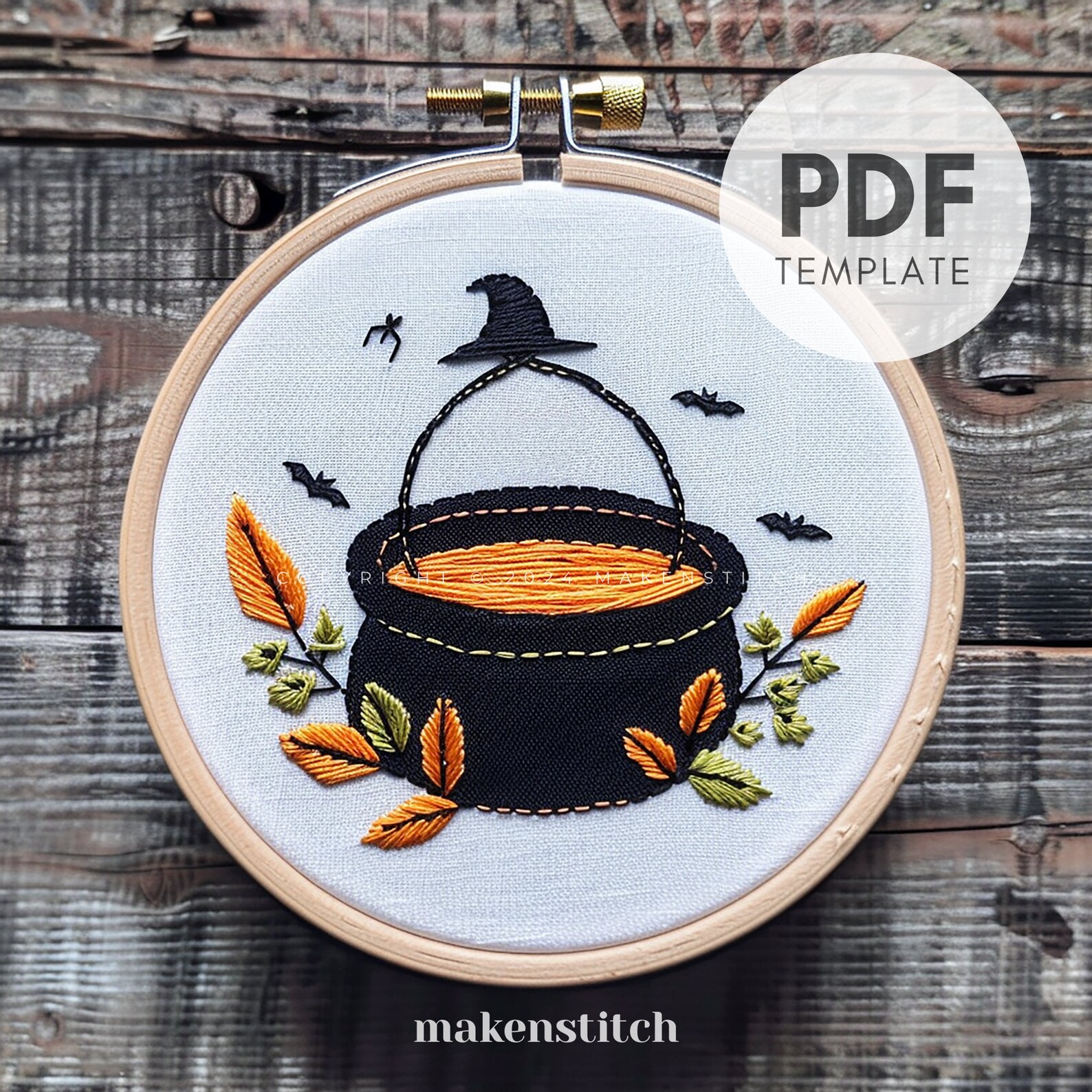 Witchy Cauldron Hand Embroidery Pattern: Halloween Decor (PDF Pattern ...