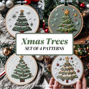 Weihnachtsbaum Stickmuster, 4er Set Ornamente, Weihnachtsbaum Ornamente, Stickmuster Bundle, DIY Weihnachtsdekoration