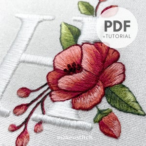 Patrón de bordado a mano con letras florales, bordado a mano con letras, diseño de bordado a mano con flores, PDF de bordado a mano
