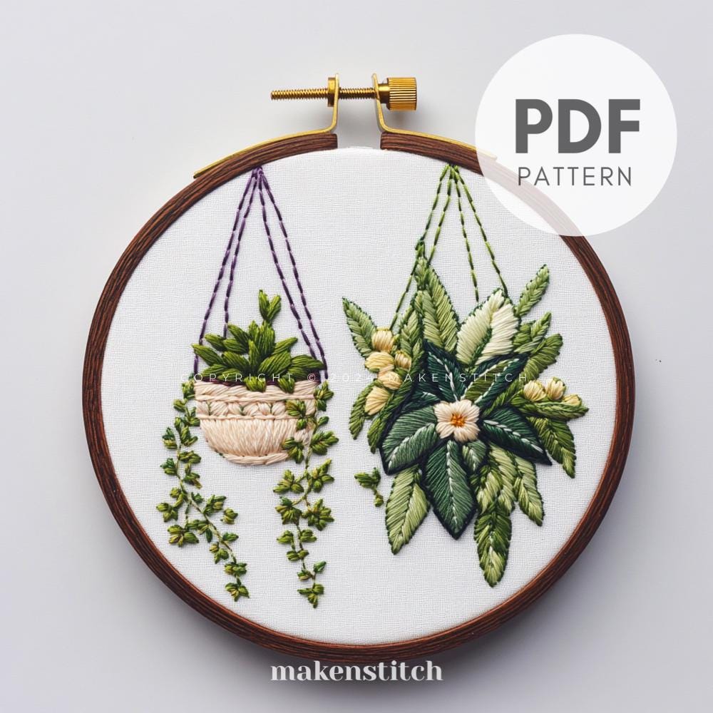 Hanging Plants Embroidery Pattern: Botanical DIY Design (PDF Pattern ...