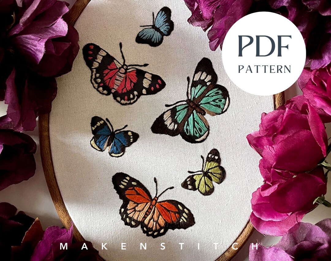 Pink Butterfly Pdf Butterfly Embroidery Pattern PDF Butterfly Embroidery Design ...