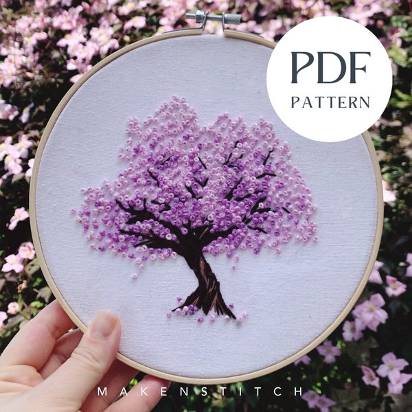 Cherry Blossom Embroidery Pattern PDF Tree Embroidery Pattern Tree Embroidery Cherry Blossom Embroidery Design