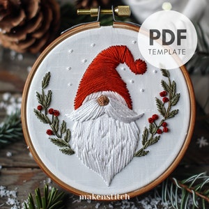 Gnome Hand Embroidery Pattern, Christmas Embroidery, Gnome Embroidery Design, Winter Embroidery Design, Gnome Pattern, Instant Download