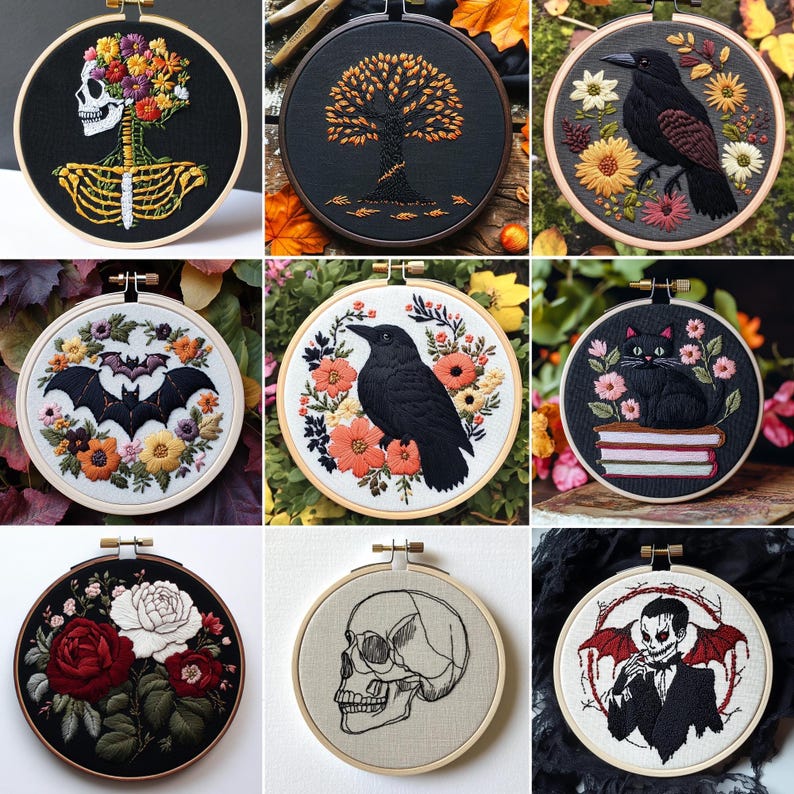 Gothic Hand Embroidery Pattern Bundle, Halloween Designs for Beginners ...