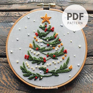 Festive Christmas Tree Hand Embroidery Pattern, Christmas Embroidery Pattern, Winter Embroidery Design, Winter Craft, Embroidery Pattern PDF