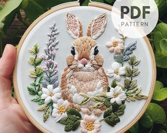Rabbit Hand Embroidery Pattern: Woodland Animal Design (PDF Pattern)