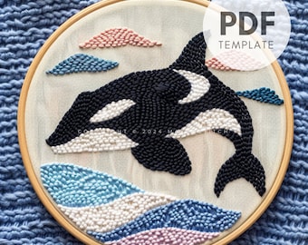クジラの手刺繍パターン、クジラのパターン、海のパターン、手刺繍