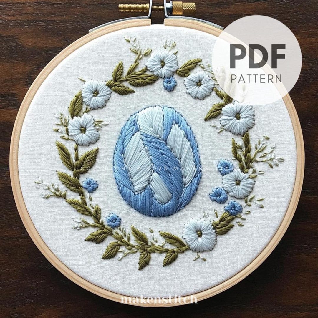 Blue Floral Easter Egg Hand Embroidery Pattern: Spring DIY (PDF Pattern ...