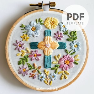 Cross Hand Embroidery Pattern: Floral Wreath Design (PDF Pattern, 4-8" Hoop Size)