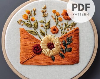 Floral Envelope Hand Embroidery Pattern: Autumn Flowers (PDF) - Etsy