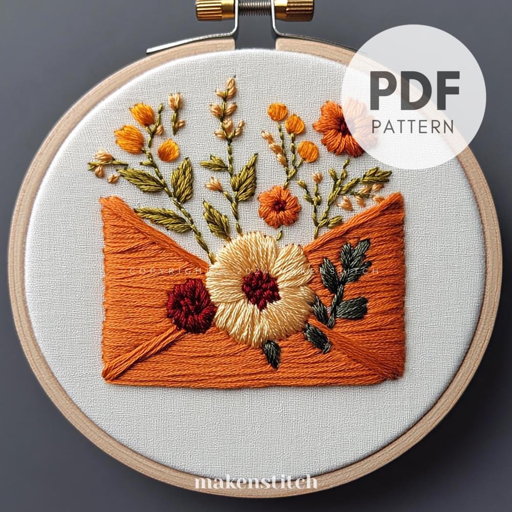 Floral Envelope Hand Embroidery Pattern: Autumn Flowers (PDF) - Etsy