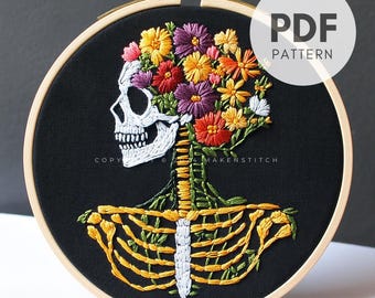 Floral Skeleton Hand Embroidery Pattern: Halloween Design (PDF Pattern)