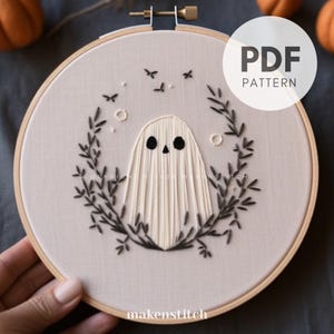 Minimalist Ghost Hand Embroidery Pattern, Halloween Hand Embroidery Pattern, Halloween Embroidery Design, Beginner Hand Embroidery Pattern