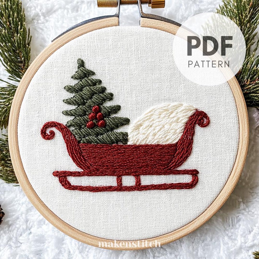 Christmas Sleigh Hand Embroidery Pattern, Christmas Embroidery Design ...