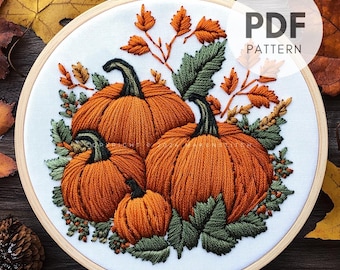 Autumn Harvest Hand Embroidery Pattern, Pumpkin Embroidery Design, Thanksgiving Decor, Fall Embroidery, Hand Embroidery PDF