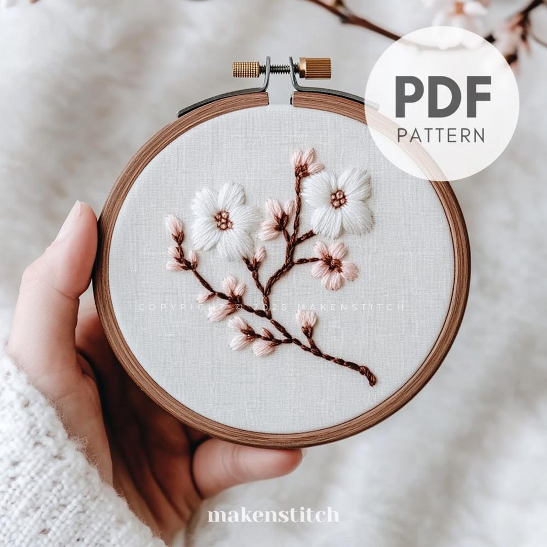 Cherry Blossom Branch Hand Embroidery Pattern PDF, Sakura Tree ...