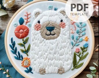 Whimsical Floral Polar Bear: A Beginner-Friendly Nursery Embroidery PDF