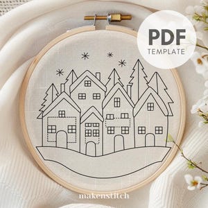 Christmas Village Hand Embroidery Pattern, Christmas Embroidery Pattern ...