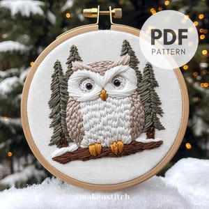 Winter Owl Embroidery Pattern, Woodland Hand Embroidery Design, Winter Embroidery, Scandi Design, Hand Embroidery PDF
