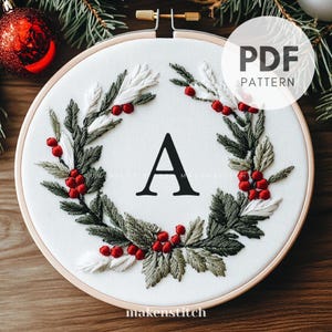 Padrão de bordado de Natal da letra A, enfeite de Natal, design de bordado de letras, bordado de monograma, decoração de Natal, PDF de bordado