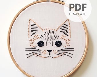 Simple Cat Embroidery Pattern: Beginner Line Art (PDF Pattern)