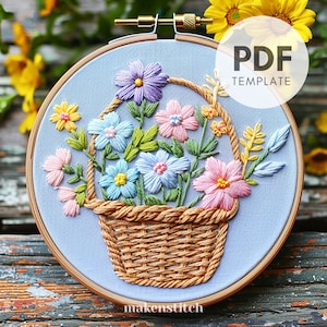 Bloemenmand handborduurontwerp, mand handborduurpatroon, bloemen handborduurwerk, bloemenontwerp, bloemenborduurontwerp